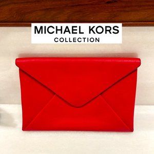 Michael Kors Collection Red Leather Soft Envelope Clutch